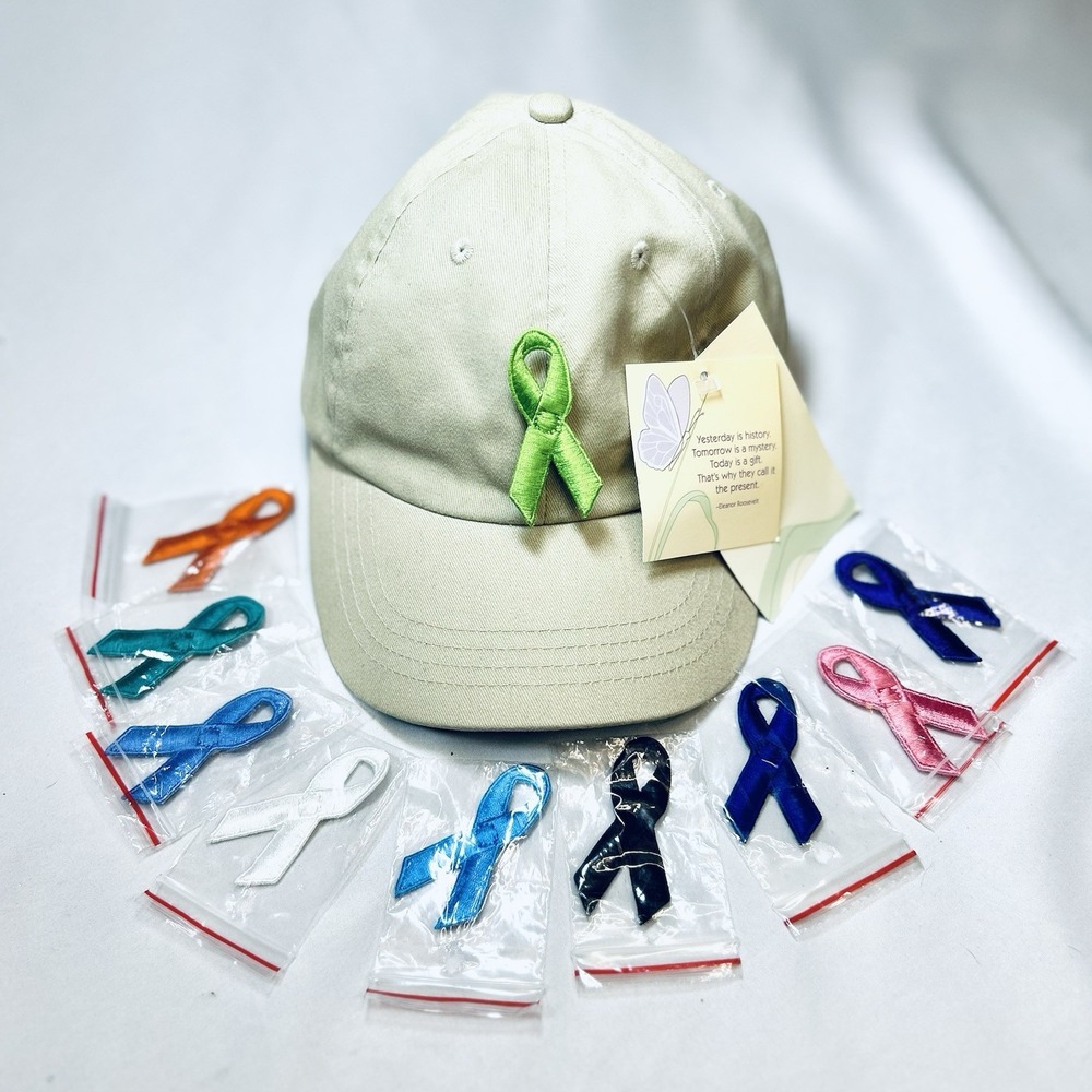 Unique, Rare Cancer Awareness Baseball Cap Hat w/ Interchangeable Color Ribbons